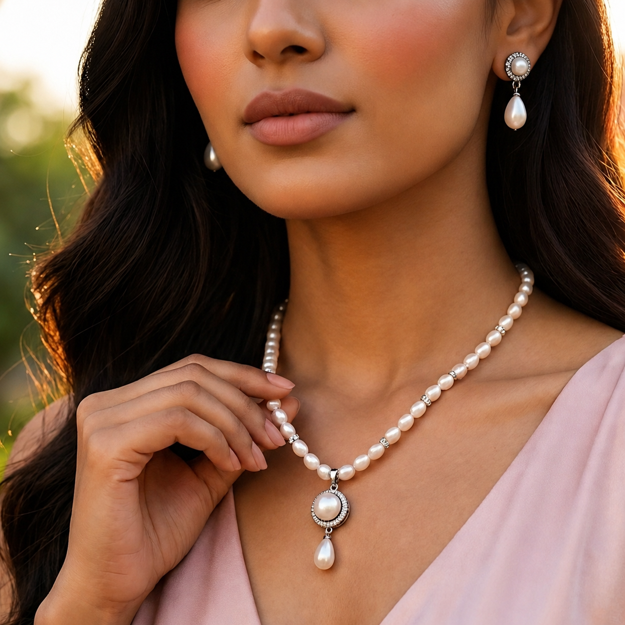 Freshwater Pearl Necklace & Earrings Set