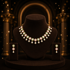 Yellow Gold Polish Freshwater Pearl with Multi Stone Necklace Set with Matching Earrings | Elegant Bridal & Party Wear Jewellery | Krishna Pearls & Jewellers