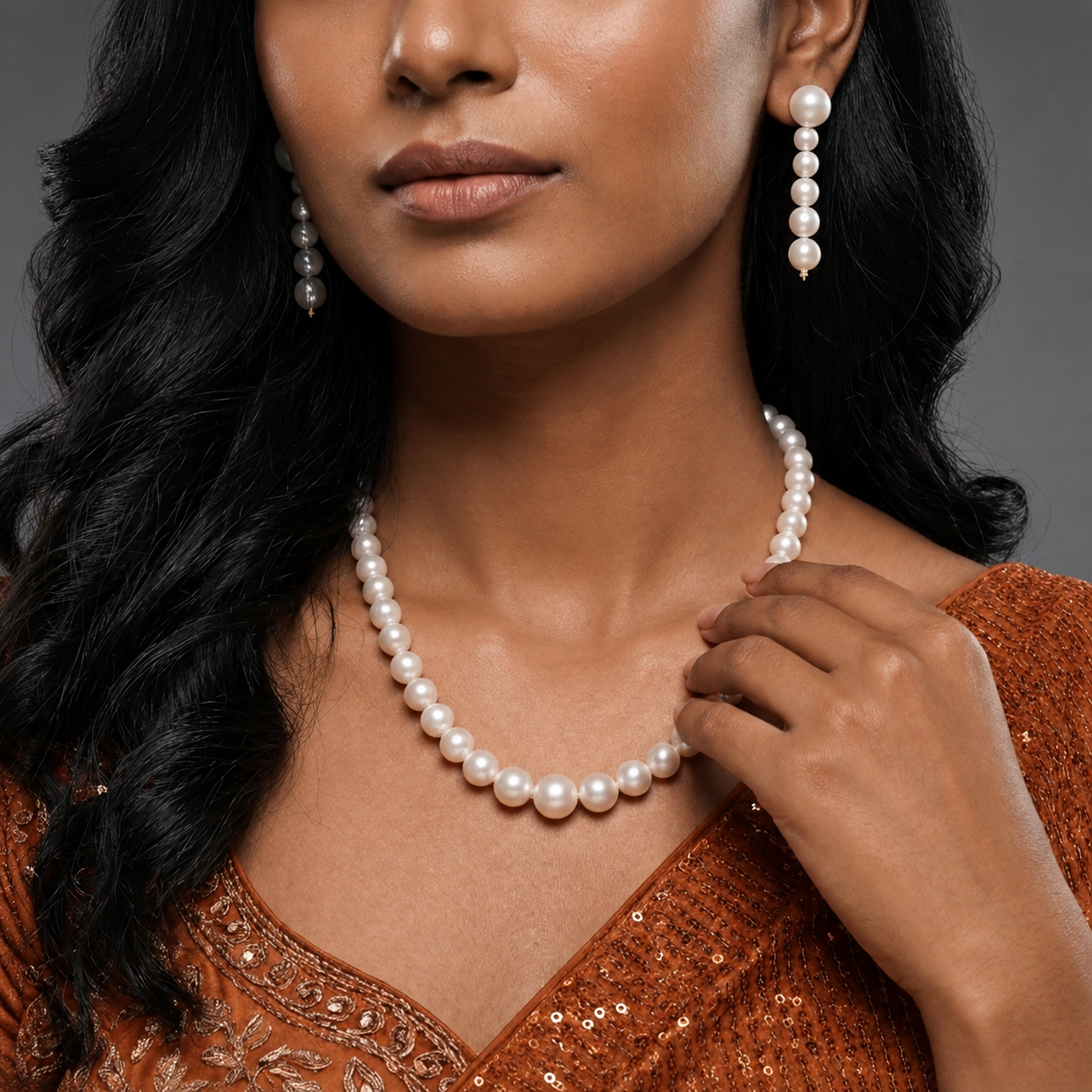 Classic Freshwater Pearl Necklace & Drop Earrings Set