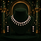Yellow Gold Polish Mother of Pearl & CZ Necklace Set with Matching Earrings | Elegant Bridal & Party Wear Jewellery | Krishna Pearls & Jewellers