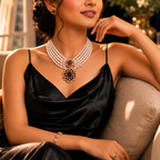 5-Strand White Rice Pearl Necklace Set with Gold Clasp