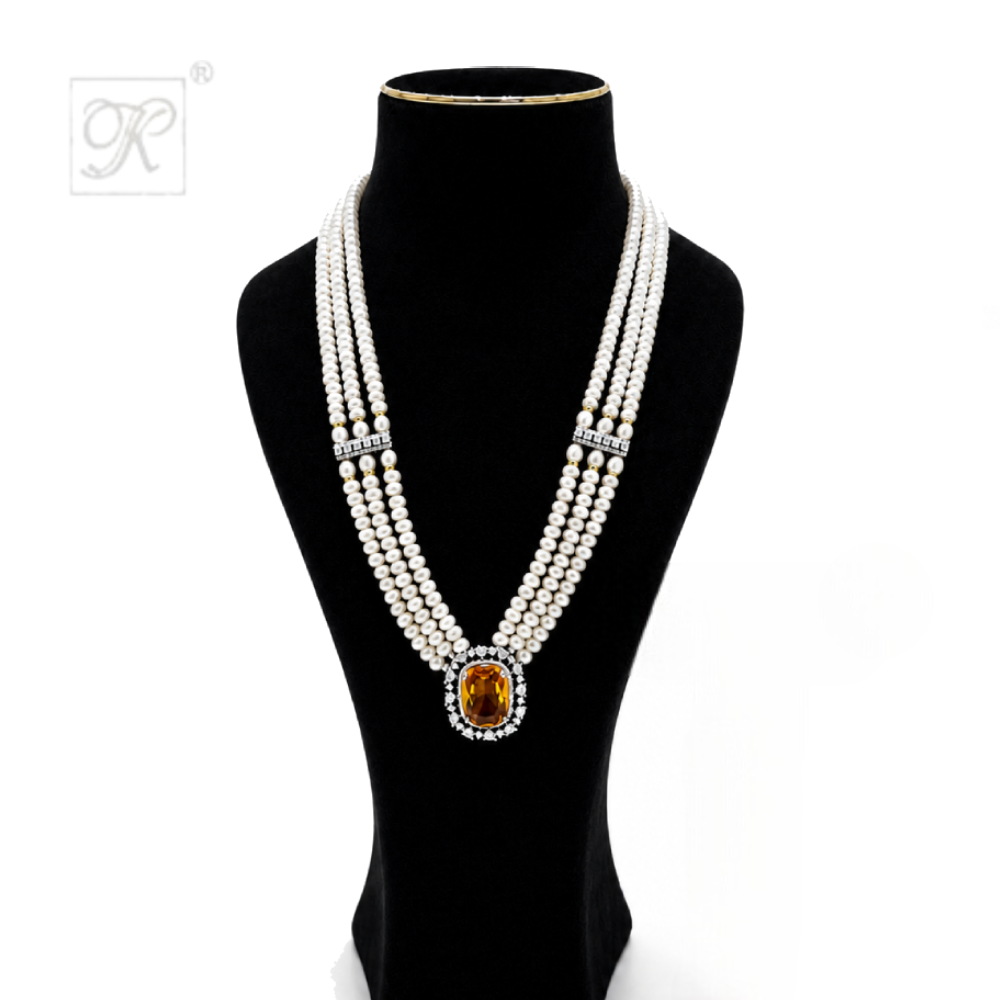 ROYAL AMBER 3-STRAND PEARL NECKLACE SET | Krishna Pearls and Jewellers