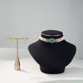 Freshwater Pearl Choker Set with Mint Green Gemstone Centerpiece & Matching Earrings | Elegant Bridal Pearl Jewellery Set