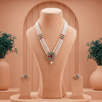 Prestige Freshwater Pearl with CZ & Multi Stone Necklace Set with Matching Earrings | Bridal Pearl Necklace Set | Krishna Pearls & Jewellers