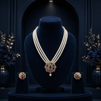 Sovereign Freshwater Pearl with CZ & Multi Stone Necklace Set with Matching Earrings | Bridal Pearl Necklace Set | Krishna Pearls & Jewellers