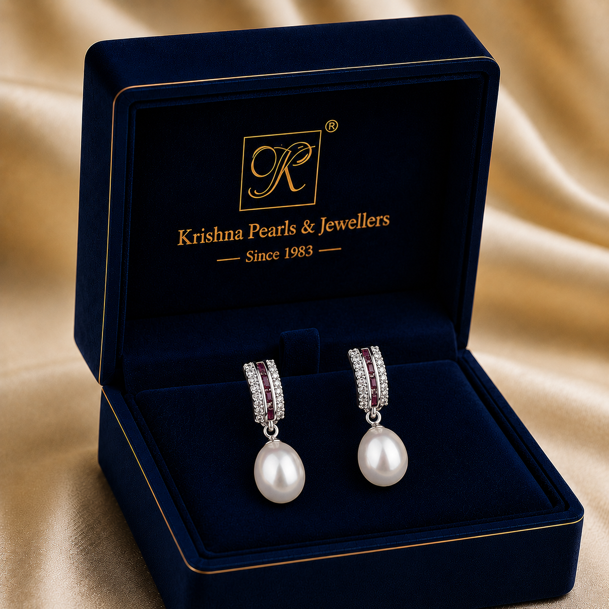 Vintage Charm White Pearl Drop Earrings | Krishna Pearls and Jewellers