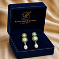 Yellow Gold Polish Mother of Pearl Hanging Drop Earrings in Gold | Pearl Earrings for Women | Krishna Pearls & Jewellers