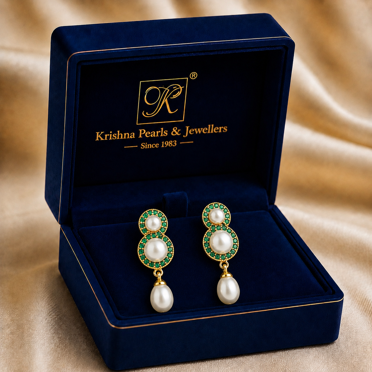 Yellow Gold Polish Mother of Pearl Hanging Drop Earrings in Gold | Pearl Earrings for Women | Krishna Pearls & Jewellers