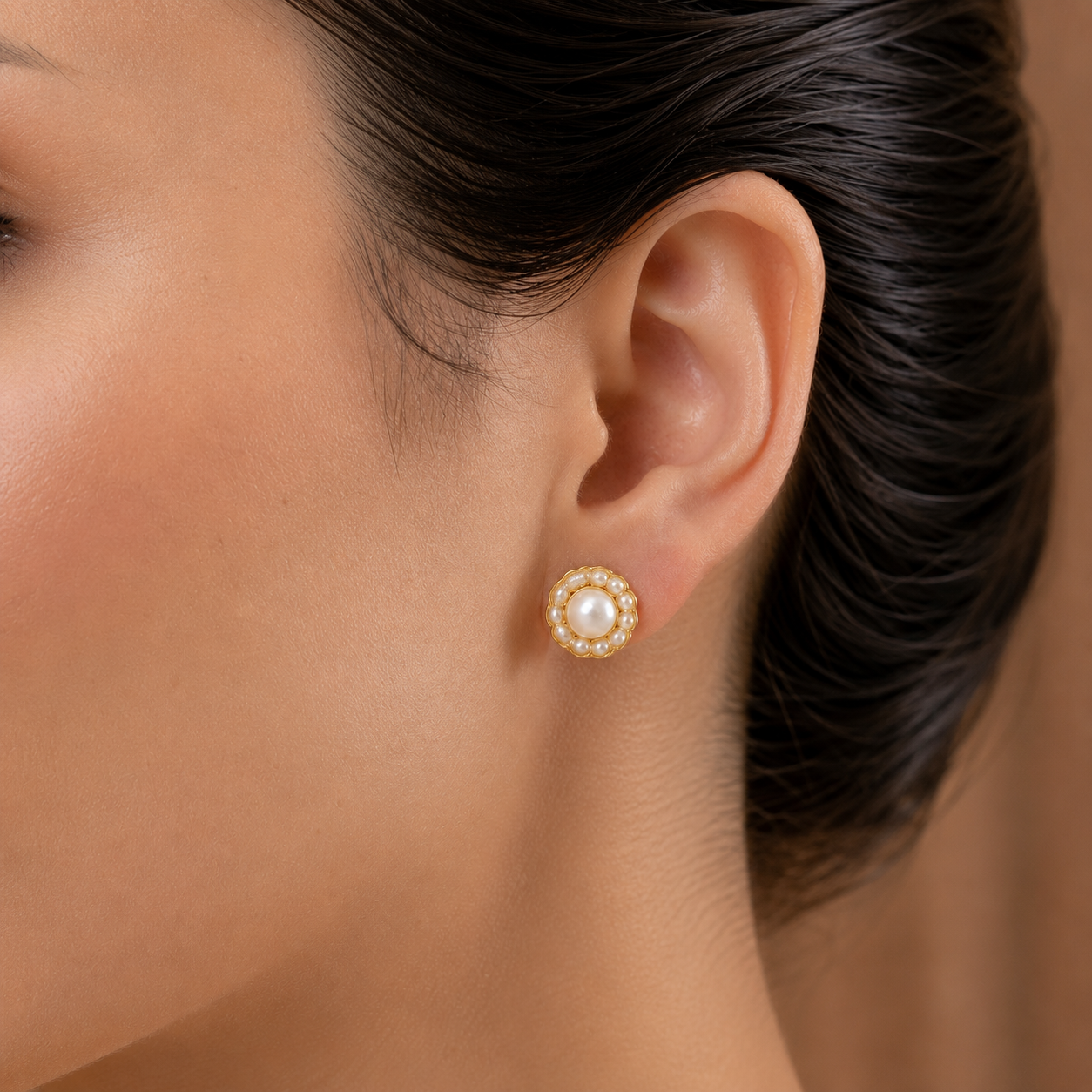 Heirloom Freshwater Pearl Stud Earrings in Gold | Pearl Earrings for Women | Krishna Pearls & Jewellers