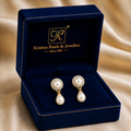Stylish Freshwater Pearl & CZ Drop Earrings in Gold | Pearl Earrings for Women | Krishna Pearls & Jewellers