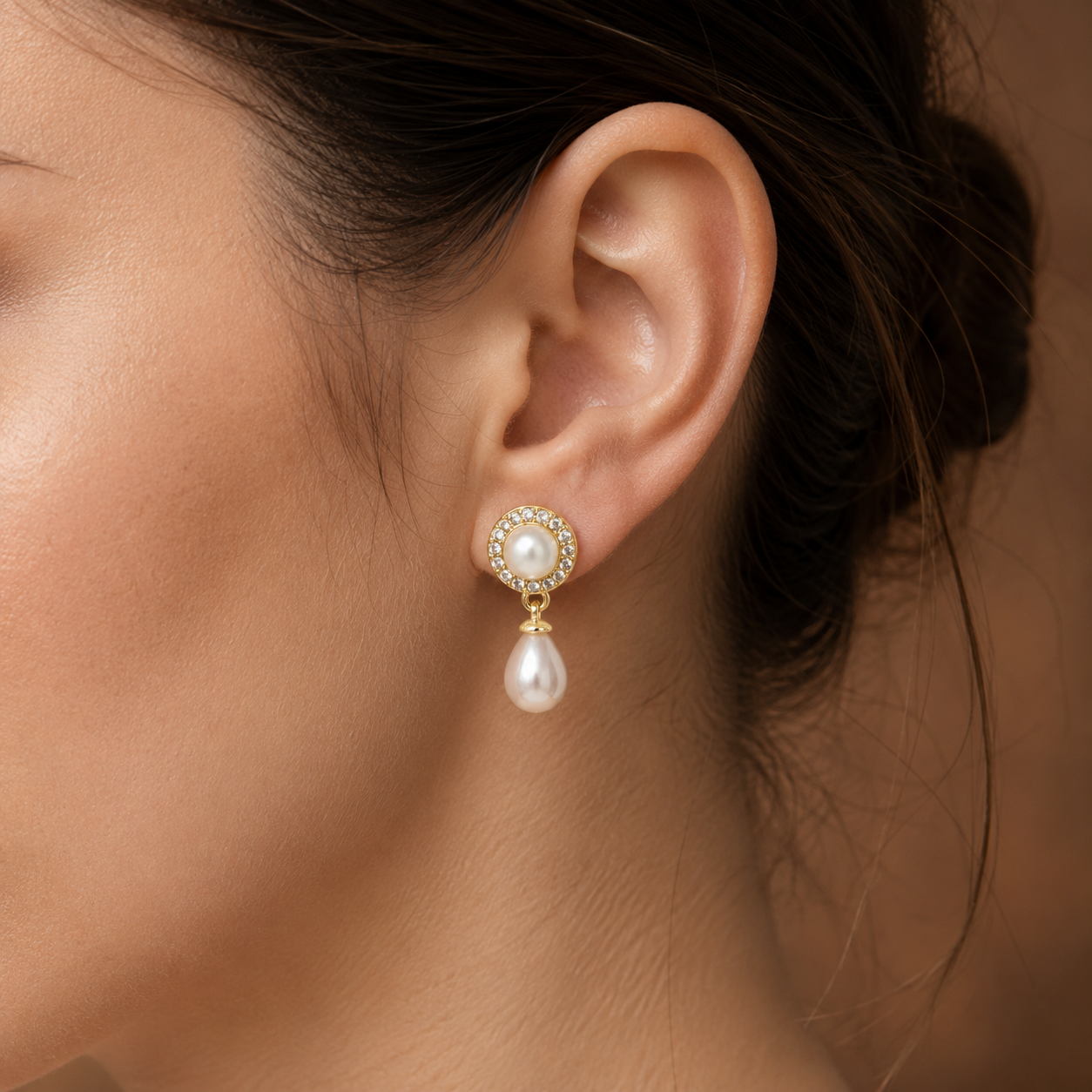Stylish Freshwater Pearl & CZ Drop Earrings in Gold | Pearl Earrings for Women | Krishna Pearls & Jewellers
