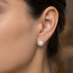 Regal White Polish Freshwater Pearl & CZ Stud Earrings in Silver Tone | Pearl Earrings for Women | Krishna Pearls & Jewellers