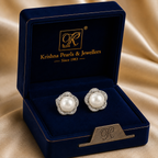 Bridal White Polish Freshwater Pearl & CZ Stud Earrings in Silver Tone | Pearl Earrings for Women | Krishna Pearls & Jewellers