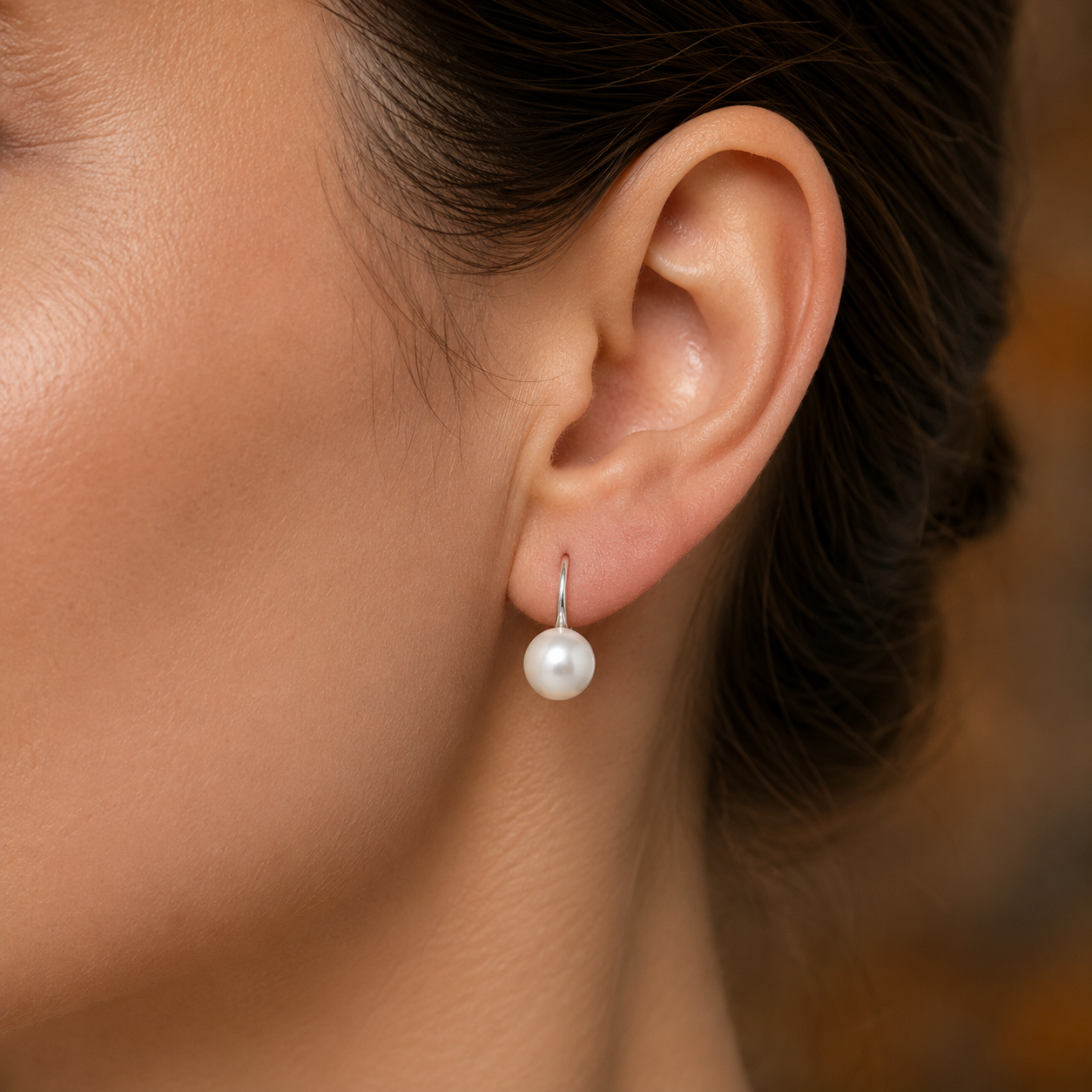 Contemporary White Polish Freshwater Pearl & CZ Stud Earrings in Silver Tone | Pearl Earrings for Women | Krishna Pearls & Jewellers