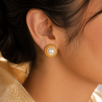 Braided Gold Pearl Stud Earrings | Krishna Pearls and Jewellers