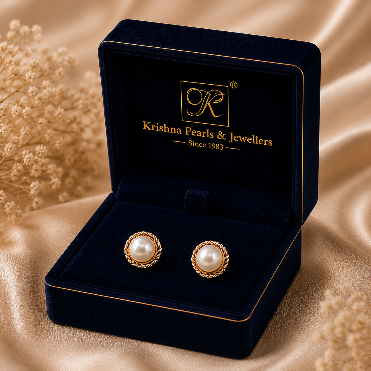 Braided Gold Pearl Stud Earrings | Krishna Pearls and Jewellers