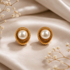Golden Sunburst Pearl Stud Earrings | Krishna Pearls and Jewellers