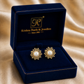 Floral Freshwater Pearl Stud Earrings in Gold | Pearl Earrings for Women | Krishna Pearls & Jewellers