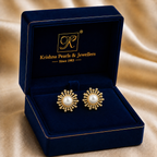 Floral Freshwater Pearl Stud Earrings in Gold | Pearl Earrings for Women | Krishna Pearls & Jewellers
