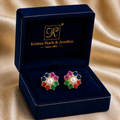 Stylish Freshwater Pearl with Multi Stone Stud Earrings in Gold | Pearl Earrings for Women | Krishna Pearls & Jewellers