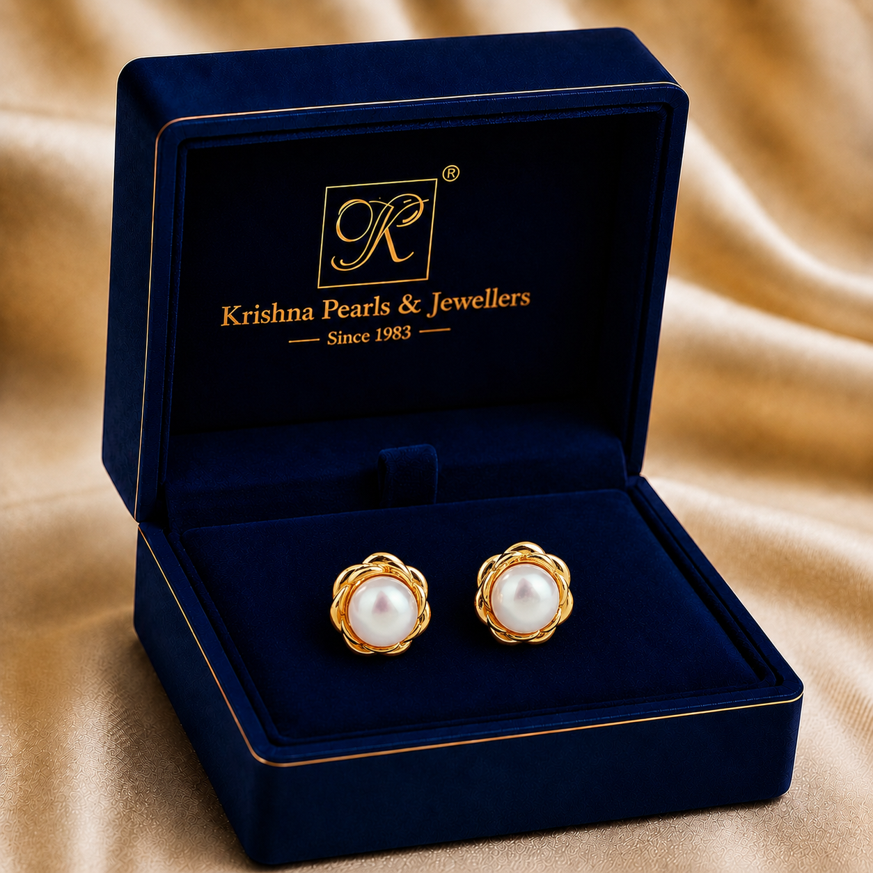 Minimalist Freshwater Pearl Stud Earrings in Gold | Pearl Earrings for Women | Krishna Pearls & Jewellers