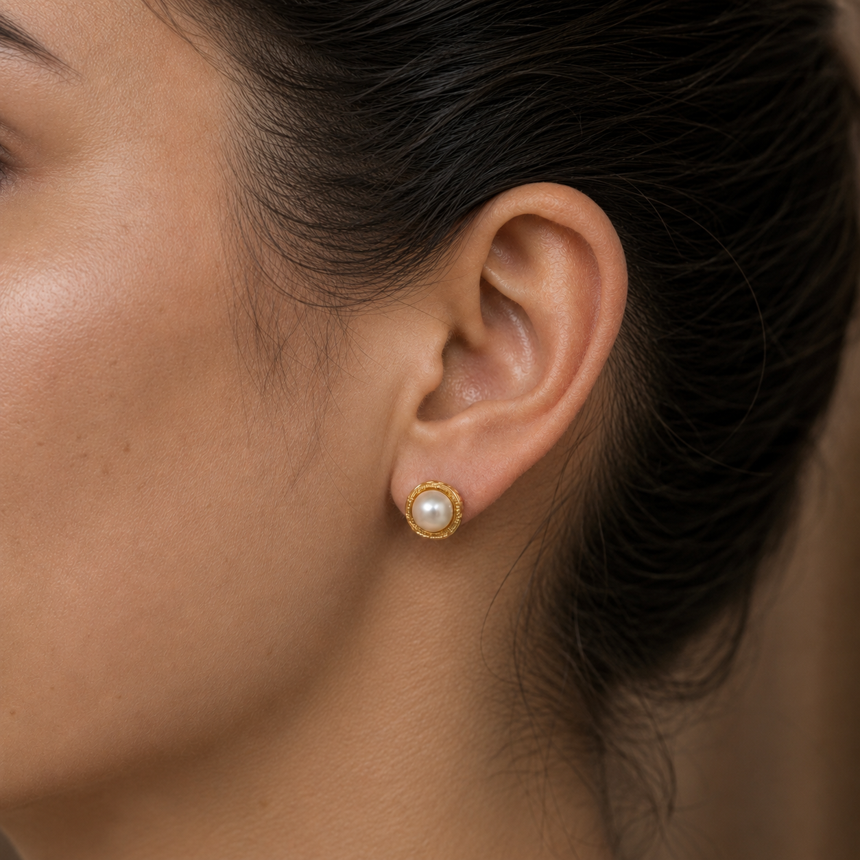 Dainty Freshwater Pearl Stud Earrings in Gold | Pearl Earrings for Women | Krishna Pearls & Jewellers