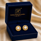 Refined Freshwater Pearl Stud Earrings in Gold — Style AT-255 | Pearl Earrings for Women | Krishna Pearls & Jewellers