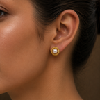 Refined Freshwater Pearl Stud Earrings in Gold — Style AT-255 | Pearl Earrings for Women | Krishna Pearls & Jewellers
