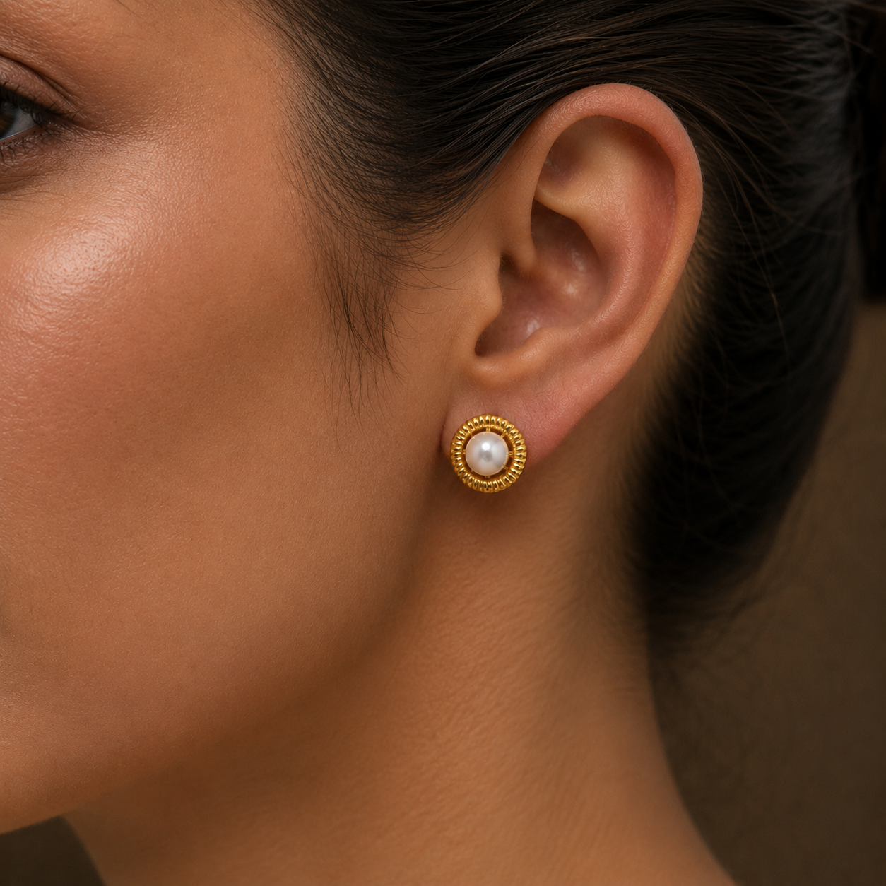 Refined Freshwater Pearl Stud Earrings in Gold — Style AT-255 | Pearl Earrings for Women | Krishna Pearls & Jewellers
