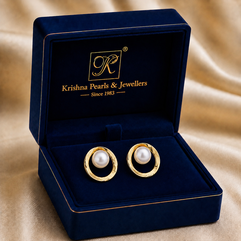 Elegant Freshwater Pearl Stud Earrings in Gold — Style AT-258 | Pearl Earrings for Women | Krishna Pearls & Jewellers