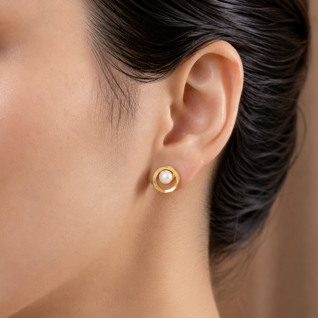 Elegant Freshwater Pearl Stud Earrings in Gold — Style AT-258 | Pearl Earrings for Women | Krishna Pearls & Jewellers