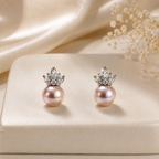 Blush Pearl Crown Drop Earrings for Women | Krishna Pearls and Jewellers
