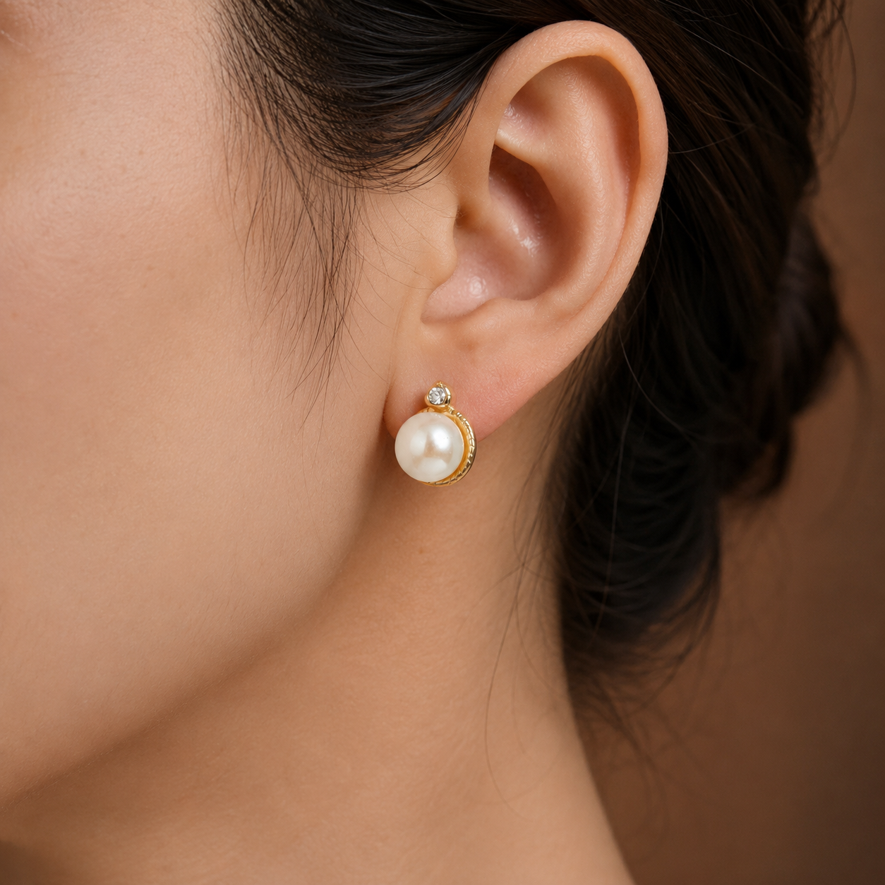 Timeless Freshwater Pearl & CZ Stud Earrings in Gold | Pearl Earrings for Women | Krishna Pearls & Jewellers