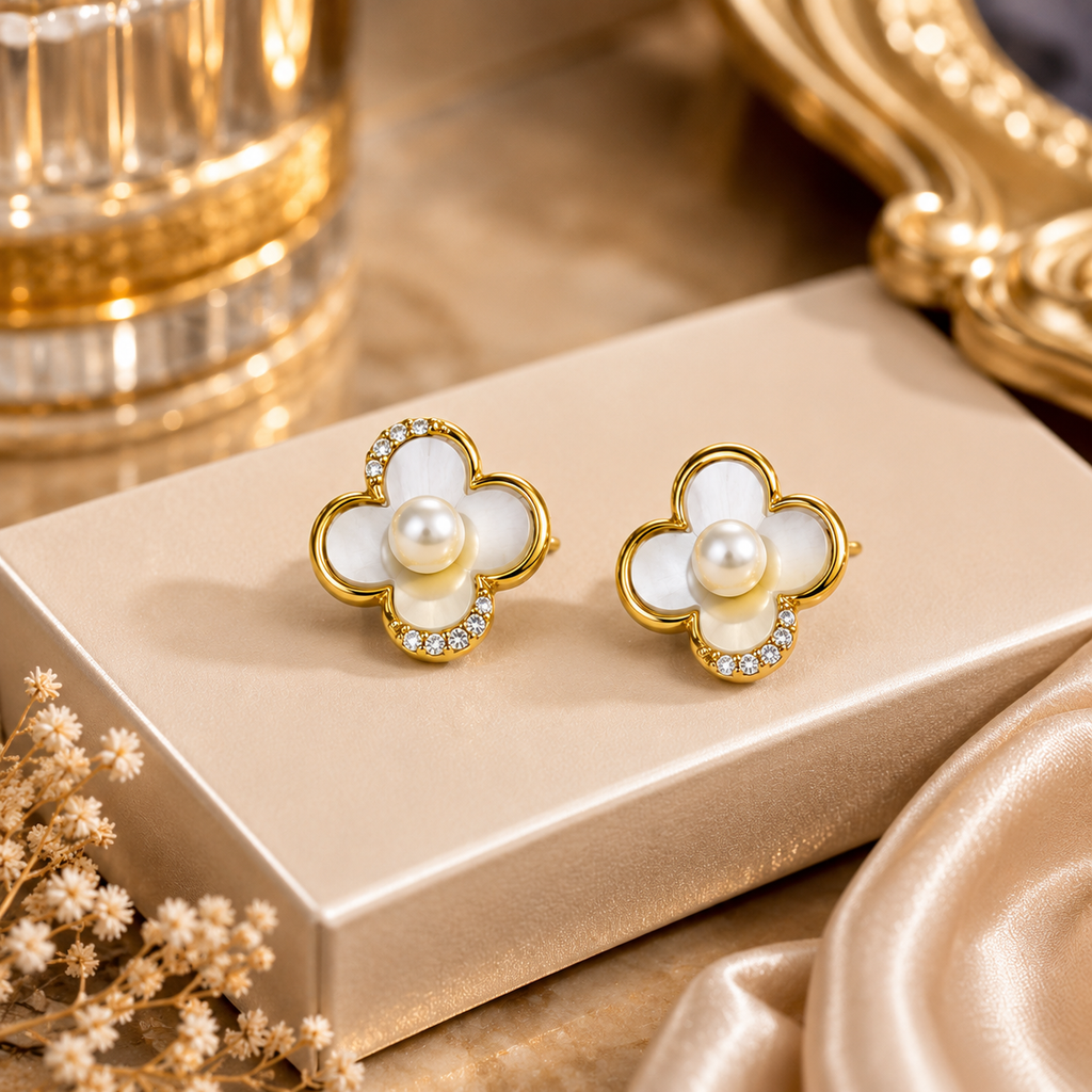 Elegant Pearl Flower Stud Earrings for Women | Krishna Pearls and Jewellers