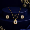 Pinnacle Freshwater Pearl with CZ & Green Stone Earrings & Pendant Set in Gold | Pearl Jewellery Set | Krishna Pearls & Jewellers
