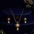 Couture Freshwater Pearl with Multi Stone Earrings & Pendant Set in Gold | Pearl Jewellery Set | Krishna Pearls & Jewellers