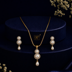 Heritage Freshwater Pearl & CZ Earrings & Pendant Set in Gold — Style ATP-114 | Pearl Jewellery Set | Krishna Pearls & Jewellers