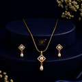 Regal Freshwater Pearl & CZ Earrings & Pendant Set in Gold | Pearl Jewellery Set | Krishna Pearls & Jewellers