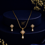 Regal Freshwater Pearl & CZ Earrings & Pendant Set in Gold | Pearl Jewellery Set | Krishna Pearls & Jewellers