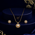 Heritage Freshwater Pearl & CZ Earrings & Pendant Set in Gold — Style ATP-153 | Pearl Jewellery Set | Krishna Pearls & Jewellers