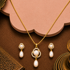Royal Bloom White Pearl Pendant & Earring — view 1 — pearl jewellery — Krishna Pearls Hyderabad