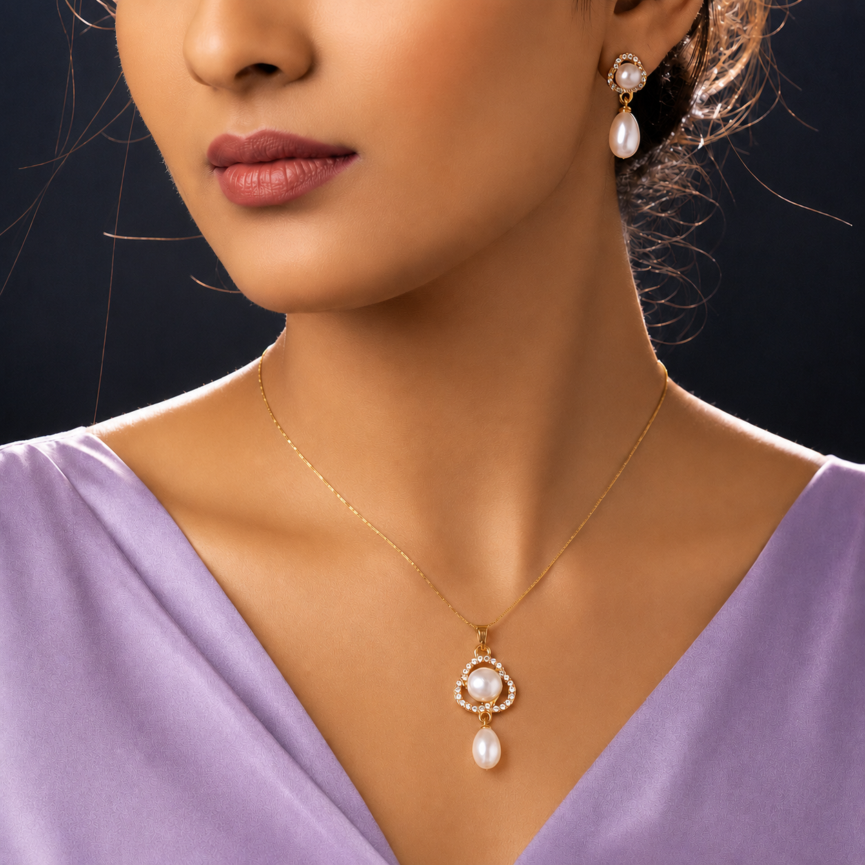 Royal Bloom White Pearl Pendant & Earring