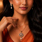Imperial Freshwater Pearl & CZ Earrings & Pendant Set in Gold — Style ATP-171 | Pearl Jewellery Set | Krishna Pearls & Jewellers