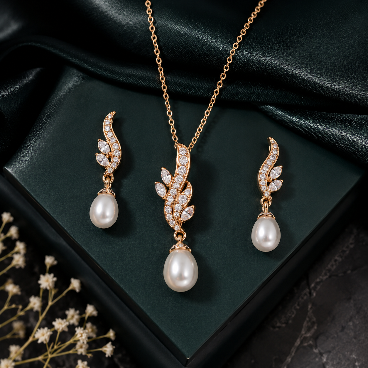 Elegant Pearl Drop Pendant & Earrings Set | Krishna Pearls and Jewellers