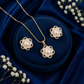 Imperial Freshwater Pearl & CZ Earrings & Pendant Set in Gold — Style ATP-176 | Pearl Jewellery Set | Krishna Pearls & Jewellers