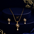 Exquisite Freshwater Pearl & CZ Earrings & Pendant Set in Gold | Pearl Jewellery Set | Krishna Pearls & Jewellers