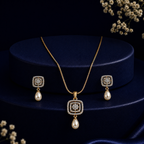 Couture Freshwater Pearl & CZ Earrings & Pendant Set in Gold | Pearl Jewellery Set | Krishna Pearls & Jewellers