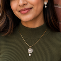 Couture Freshwater Pearl & CZ Earrings & Pendant Set in Gold | Pearl Jewellery Set | Krishna Pearls & Jewellers