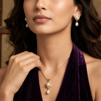 Grand Freshwater Pearl & CZ Earrings & Pendant Set in Gold — Style ATP-183 | Pearl Jewellery Set | Krishna Pearls & Jewellers