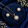 Imperial Freshwater Pearl & CZ Earrings & Pendant Set in Gold | Pearl Jewellery Set | Krishna Pearls & Jewellers